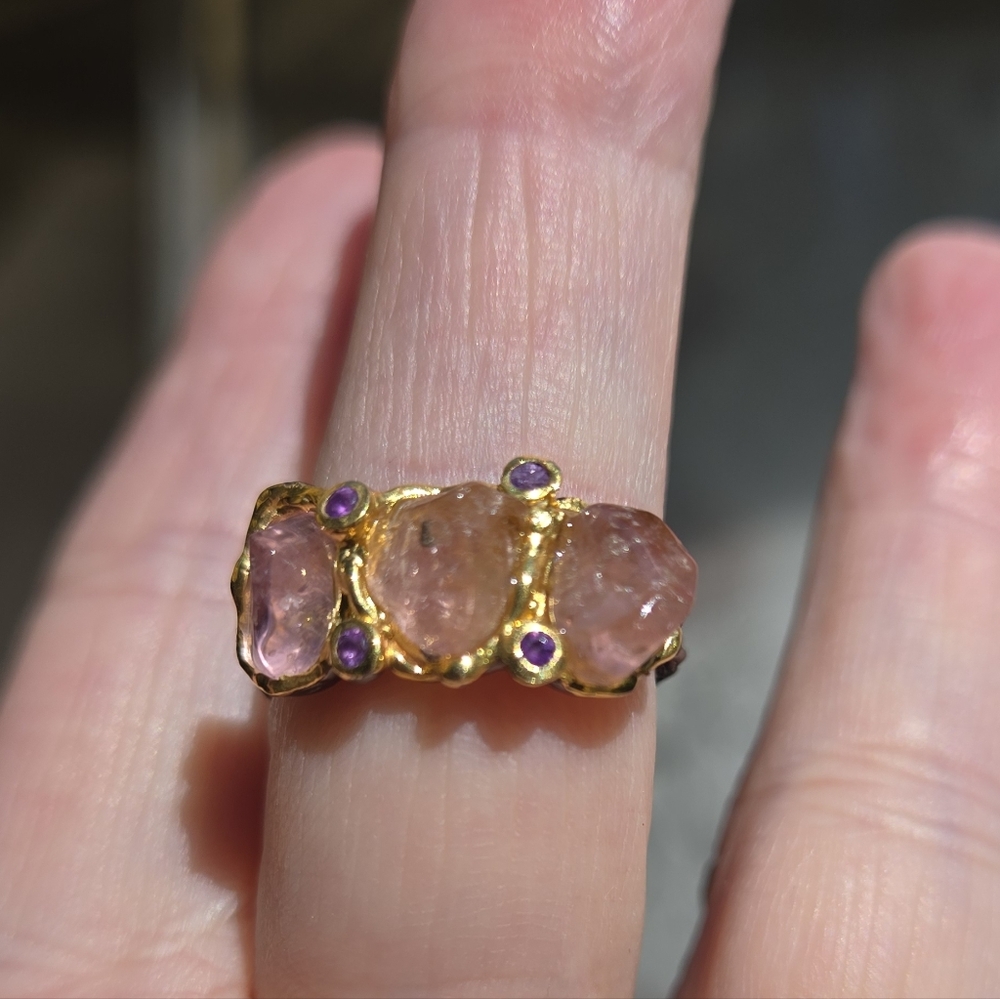 HOST PICK🎉Pink Tourmaline & Amethyst Gemstone Sterling Rhodium&Gold Ring Sz7.25 - Picture 7 of 9